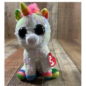 Ty Flippables Pixy the Unicorn White Sequin Rainbow Plush Beanie Boos 6 inch NWT